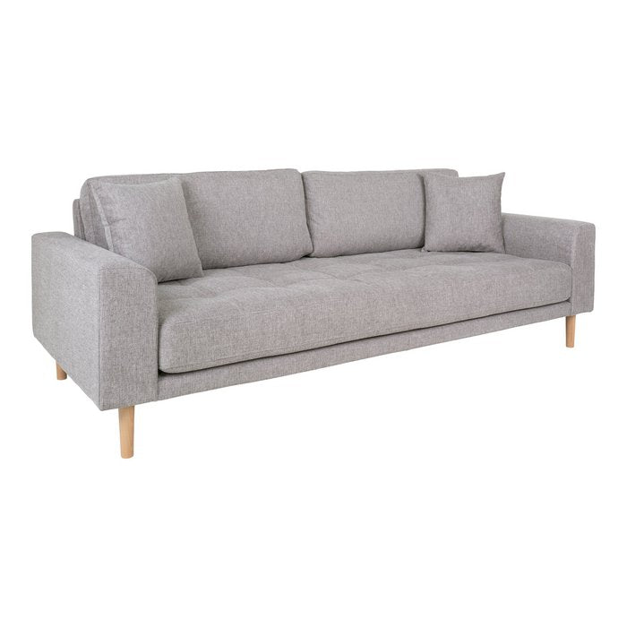 Lido 3-Sitzer-Sofa – 3-Sitzer-Sofa, hellgrau mit zwei Kissen und Beinen aus Naturholz