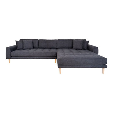 Lido Lounge Sofa – Lounge Sofa, nach rechts ausgerichtet in Dunkelgrau mit vier Kissen und Beinen aus Naturholz