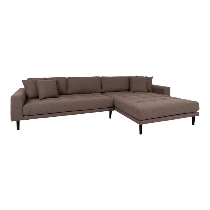 Lido Lounge Sofa – Lido Lounge Sofa, rechtsgerichtet in Braun mit vier Kissen und schwarzen Holzbeinen