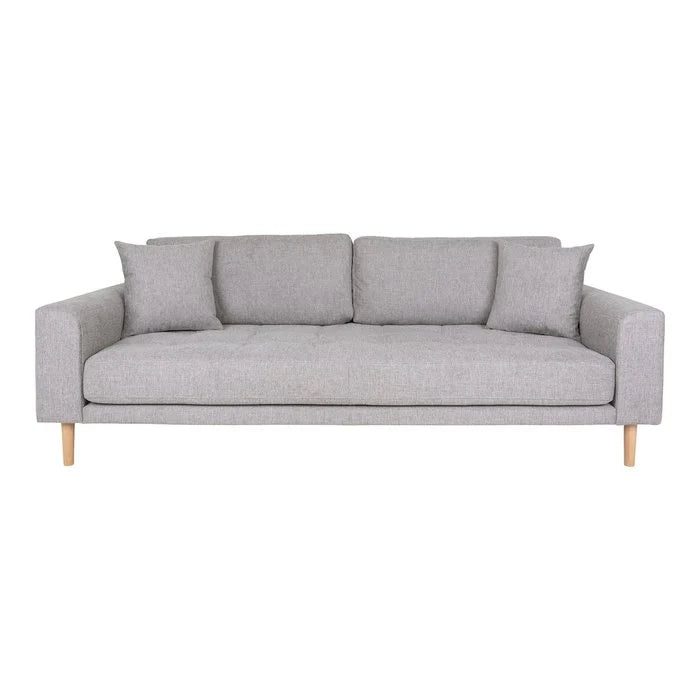 Lido 3-Sitzer-Sofa – 3-Sitzer-Sofa, hellgrau mit zwei Kissen und Beinen aus Naturholz